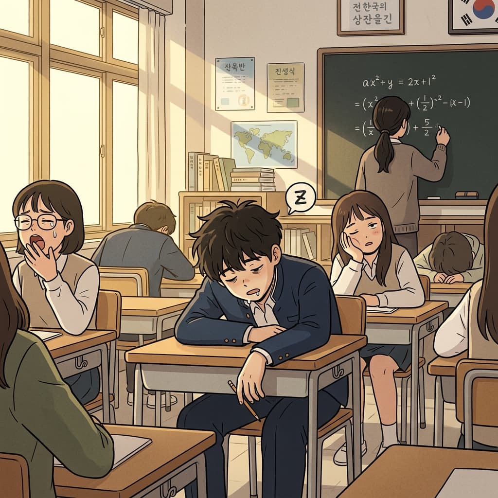 오후 수학 시간, 학생 눈이 스르르 감긴다.