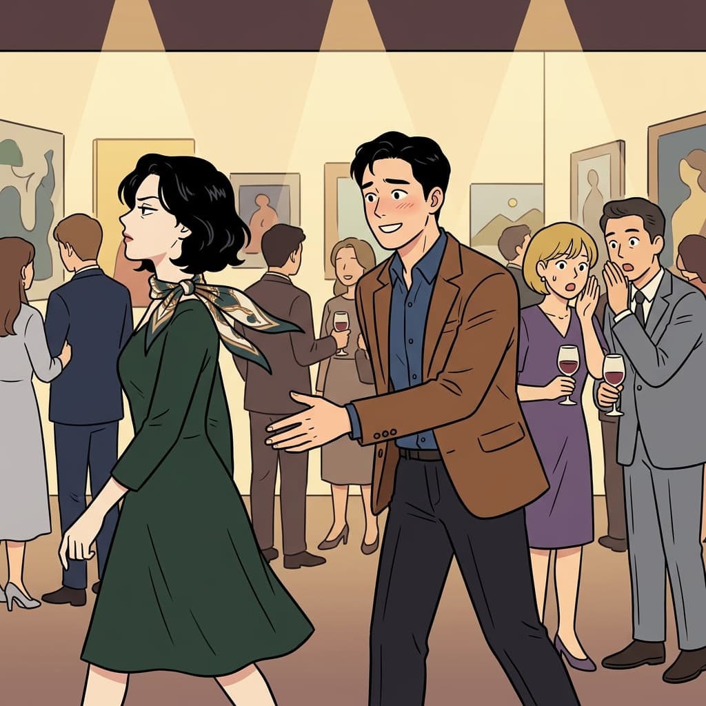 그녀는 갤러리에서 그를 못 본 척 쌩 지나쳐 버렸다.