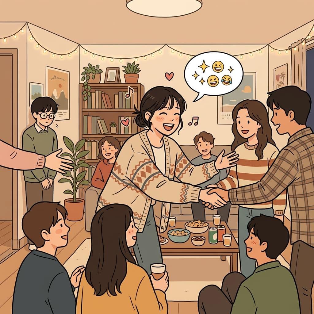그녀는 정말 사교적이라 파티에서 모두랑 금방 친해진다.