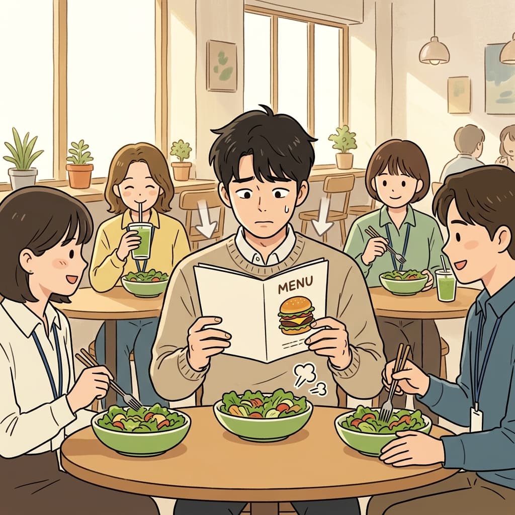 다들 샐러드 시키니까 혼자 버거 시키기가 눈치 보였다.