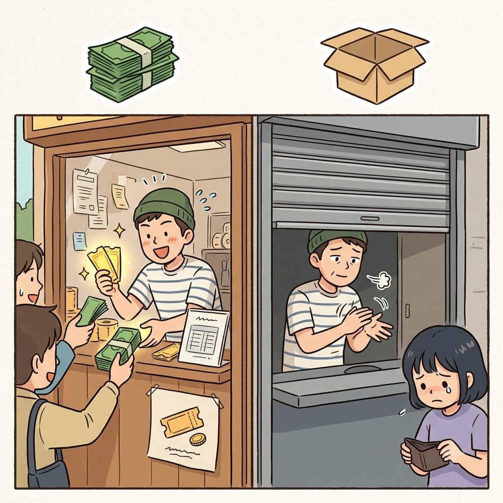 SOLD(팔린) + OUT(완전히 소진된) — 모든 티켓이 성공적으로 팔렸고(SOLD) 매표소가 완전히 텅 비었기(OUT) 때문에, 콘서트는 공식적으로 매진되었다(sold out).