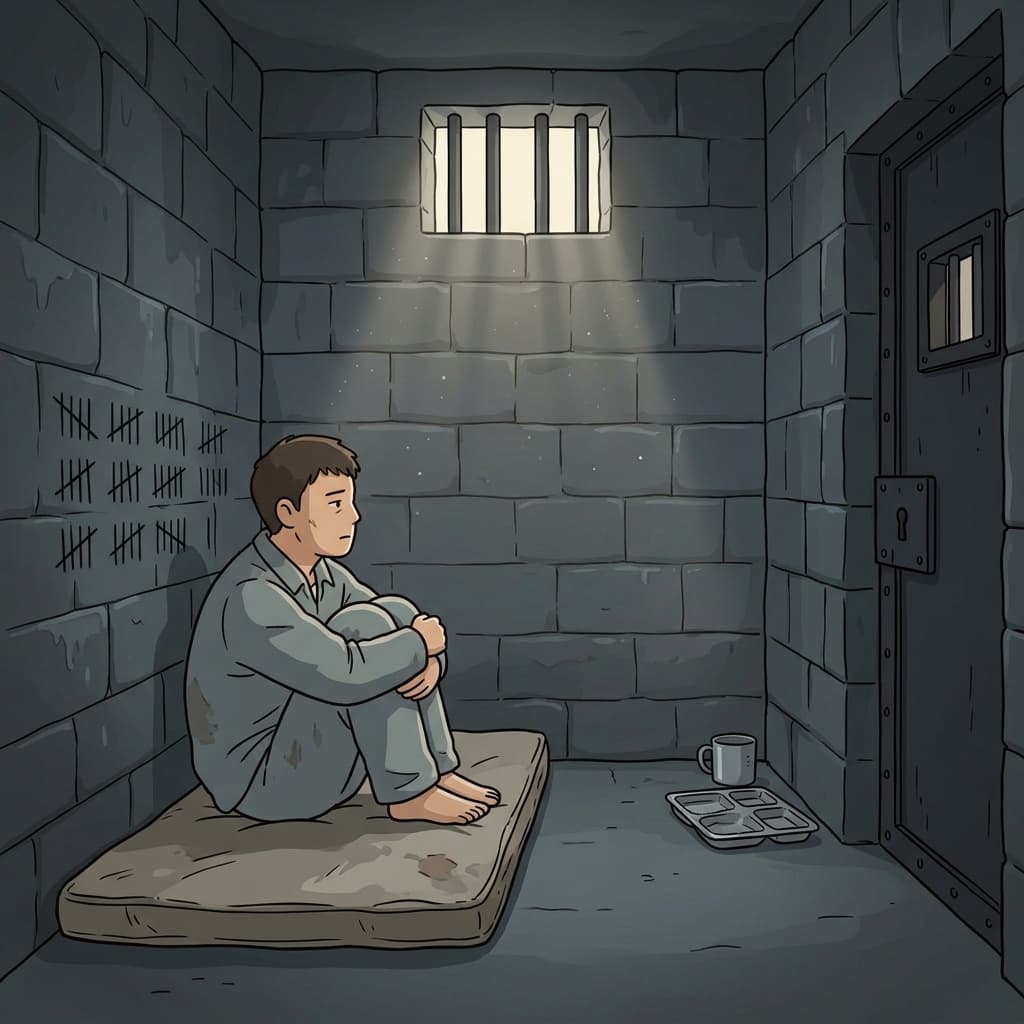 그 죄수는 몇 주 동안 독방에 갇혀 벽만 바라봤다.