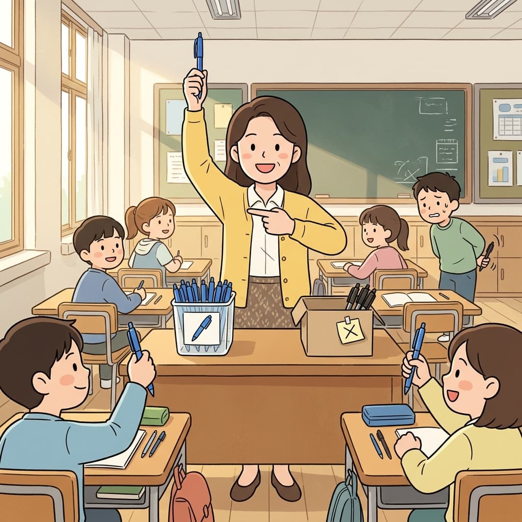 선생님이 콕 집어서 파란 펜만 가져오라고 했다.
