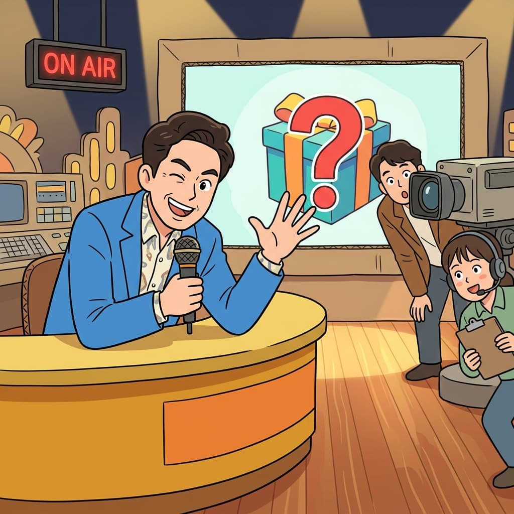 진행자가 윙크하며 잠시 후 큰 발표가 있다고 예고한다.