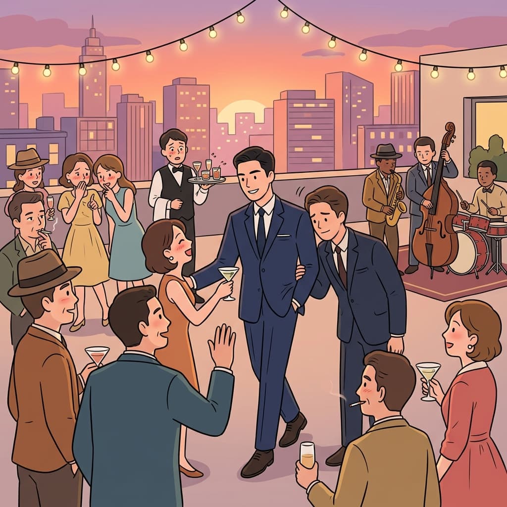 그 신사는 파티에서 부드러운 매너로 모두를 사로잡았다.