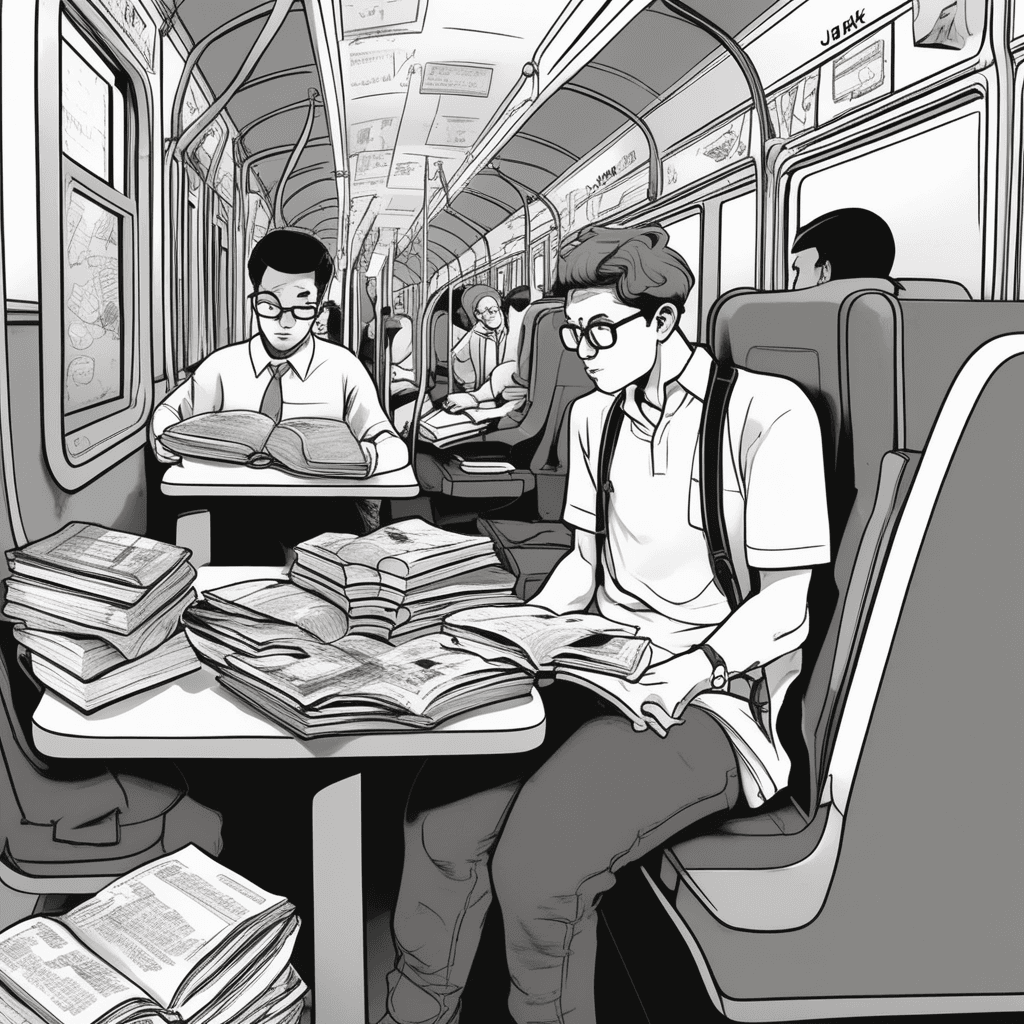 서브(지하철)에서 젝트(잭이) 열심히 과목 공부 중!