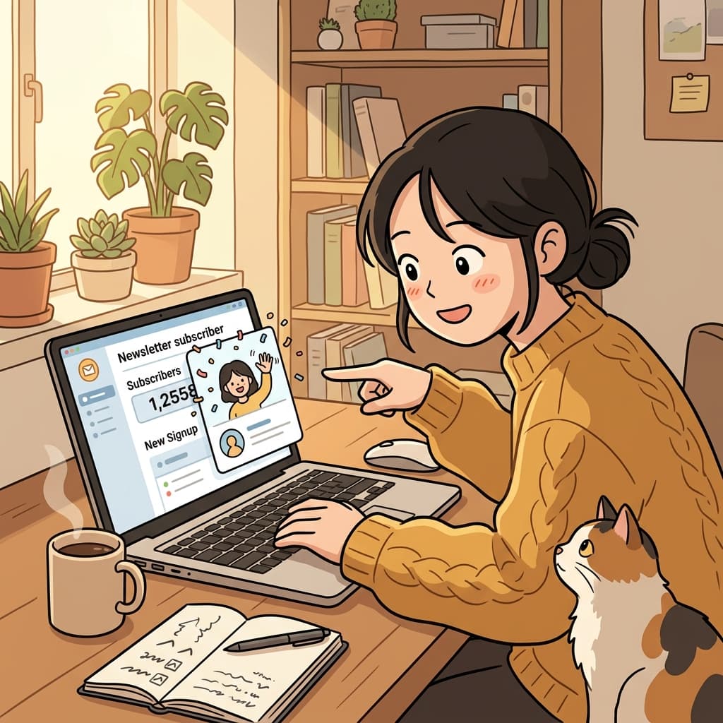 매일 아침 그녀는 새 구독자가 늘었는지 확인한다.