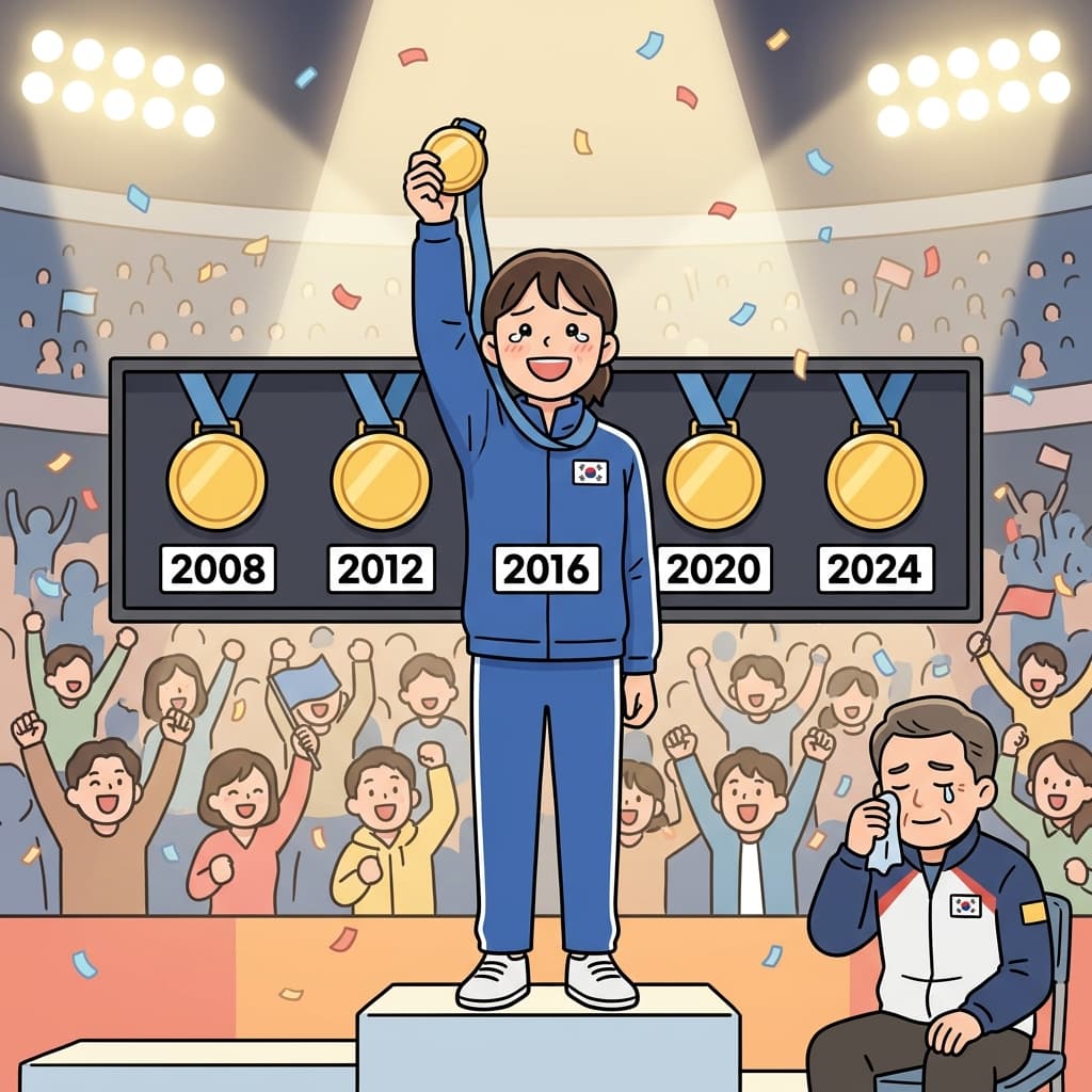 그 선수는 올림픽에서 다섯 번 연속으로 금메달을 땄다.