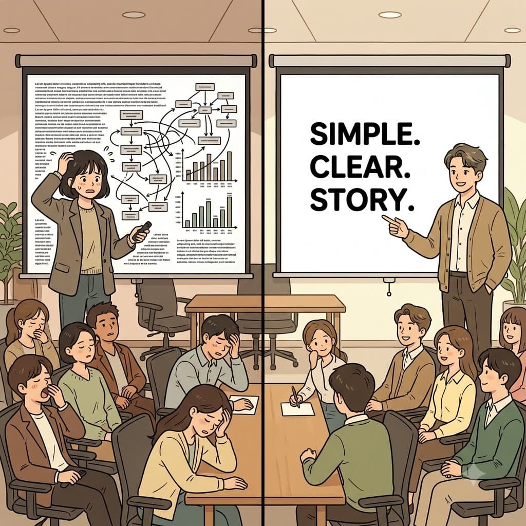 두 번째 연사는 단 세 단어로 핵심을 간결하게(succinctly) 설명했다.