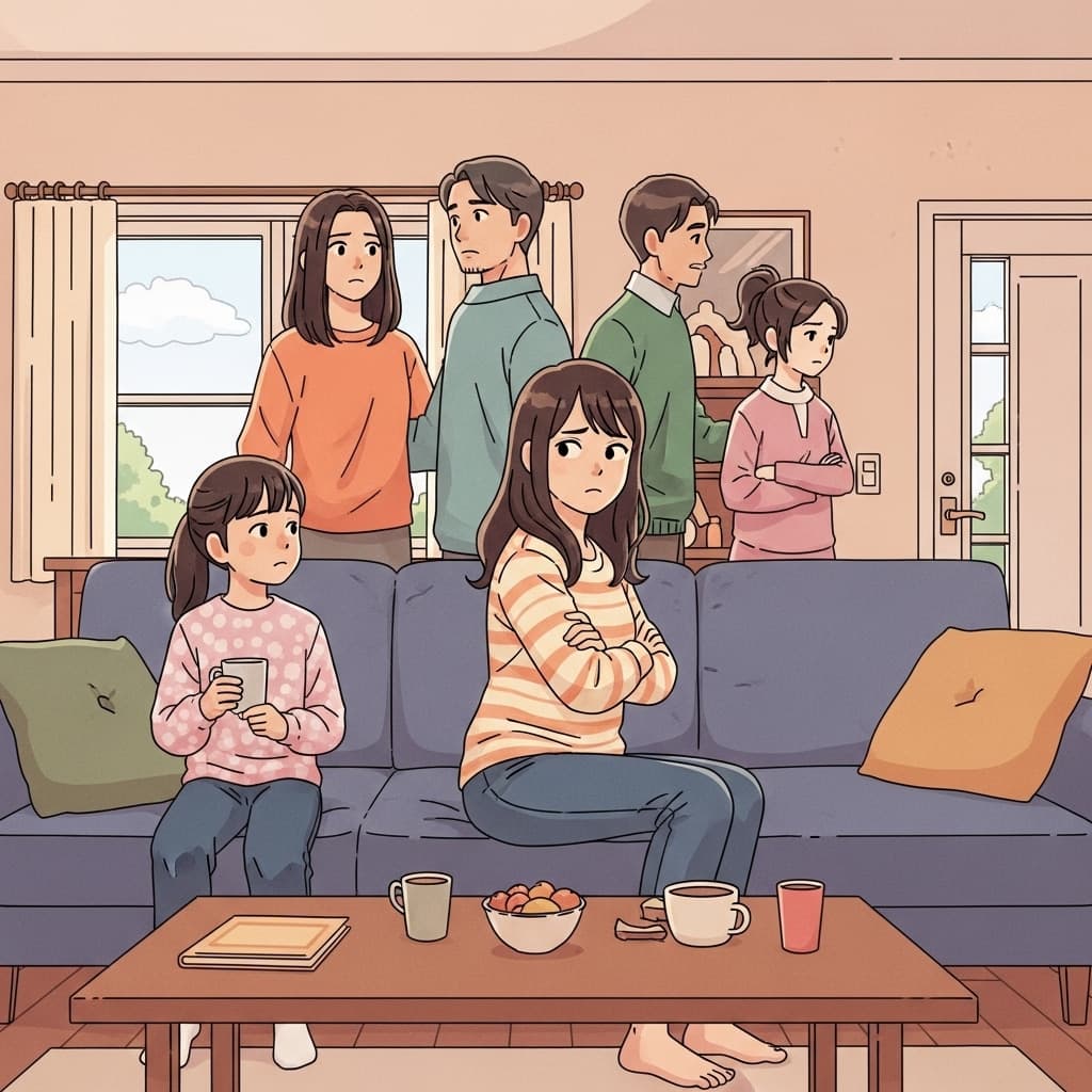 딱히 뭘 잘못한 것도 아닌데 — 그녀가 삐쳤고, 방 전체가 그걸 느낀다.