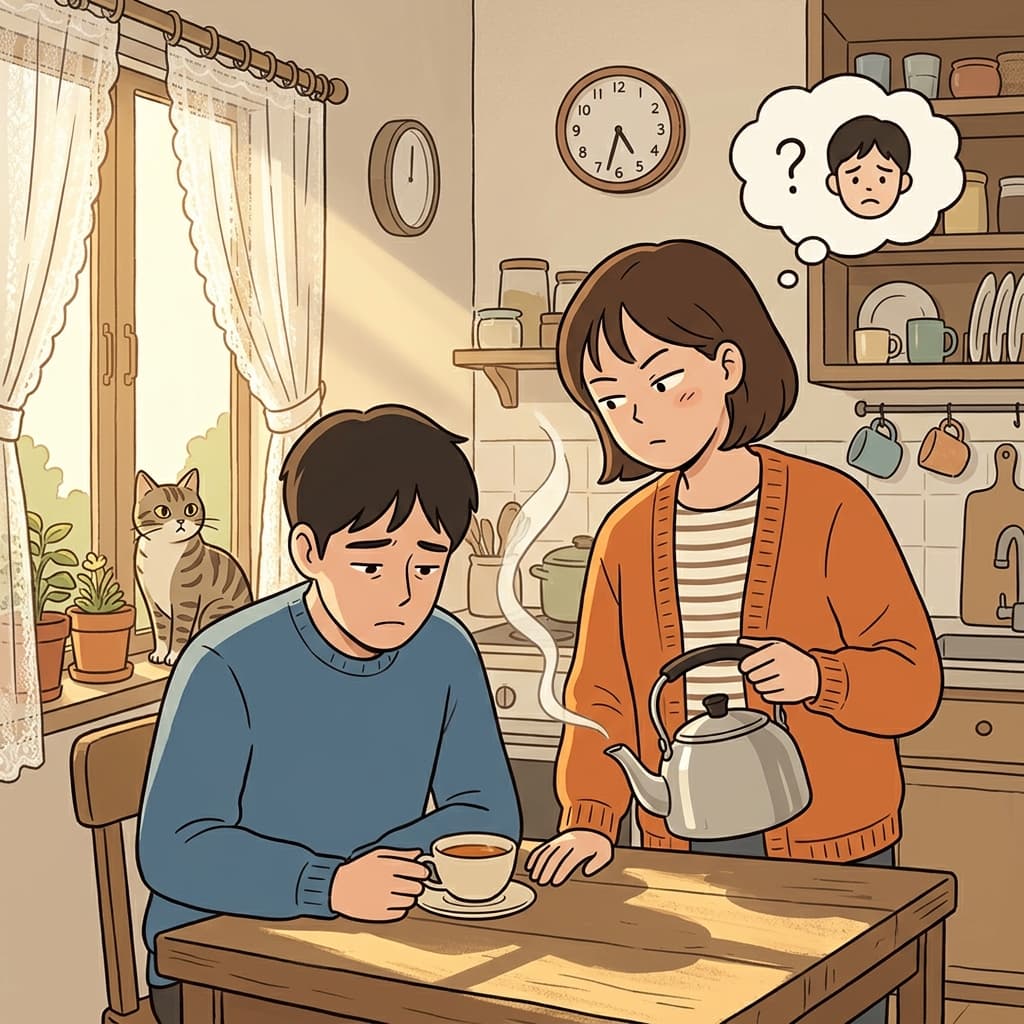 그의 침묵을 보고 그녀는 뭔가 잘못됐다고 추측했다. (서마이즈 → "서서 마이쮸 봉지를 보고 누가 먹었는지 추측하는 느낌")