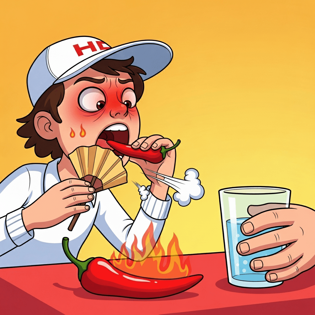 고추를 삼키자 매운 기운이 곧바로 따라온다.