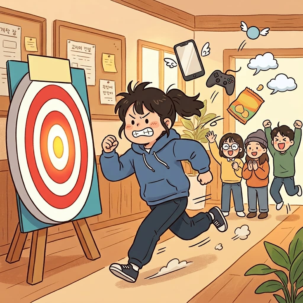 그녀는 수개월 동안 열심히 노력한 끝에 목표를 달성했다.