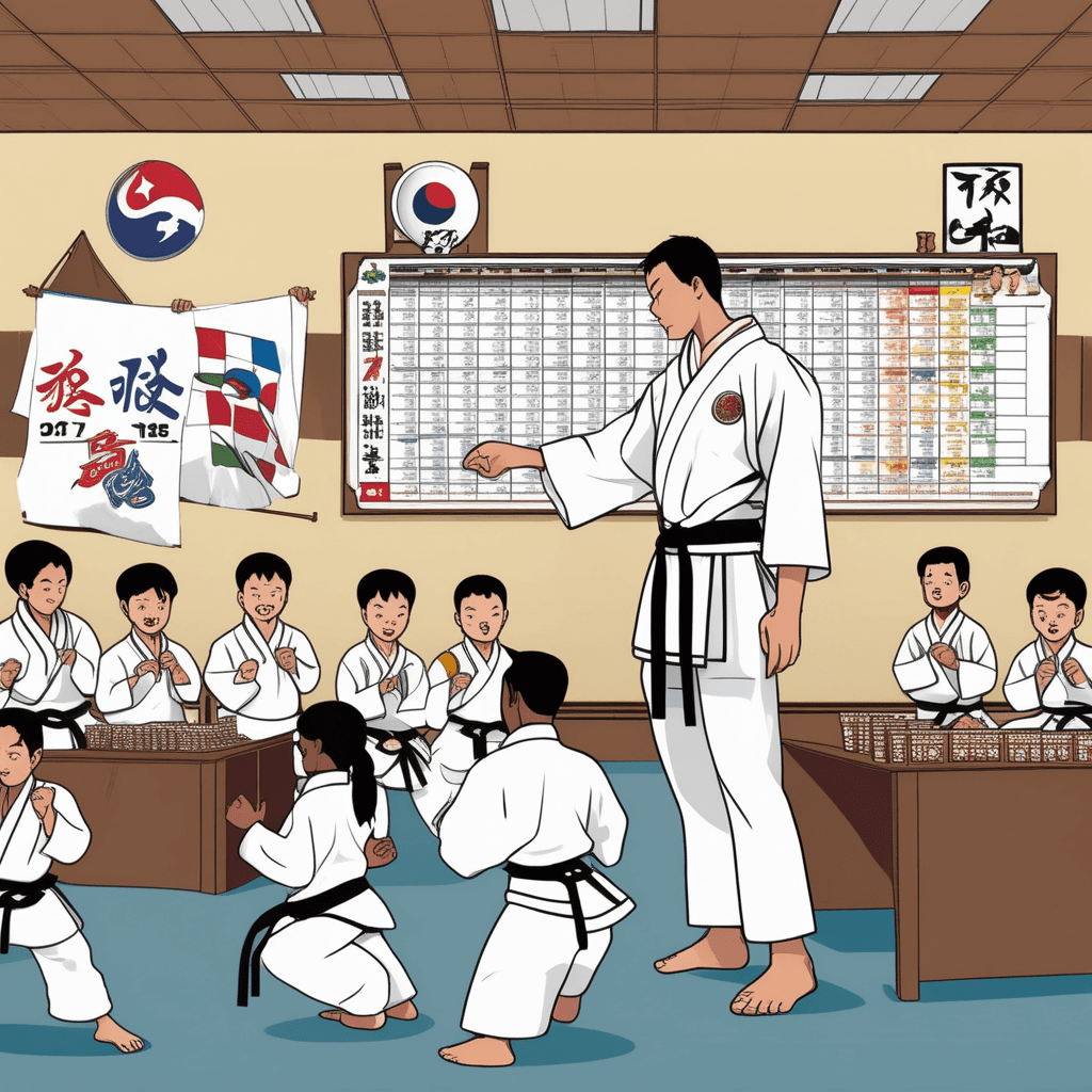 태권도 스케줄표 앞에서 오늘 할 과제들을 확인하는 중! 태스크가 산더미네!