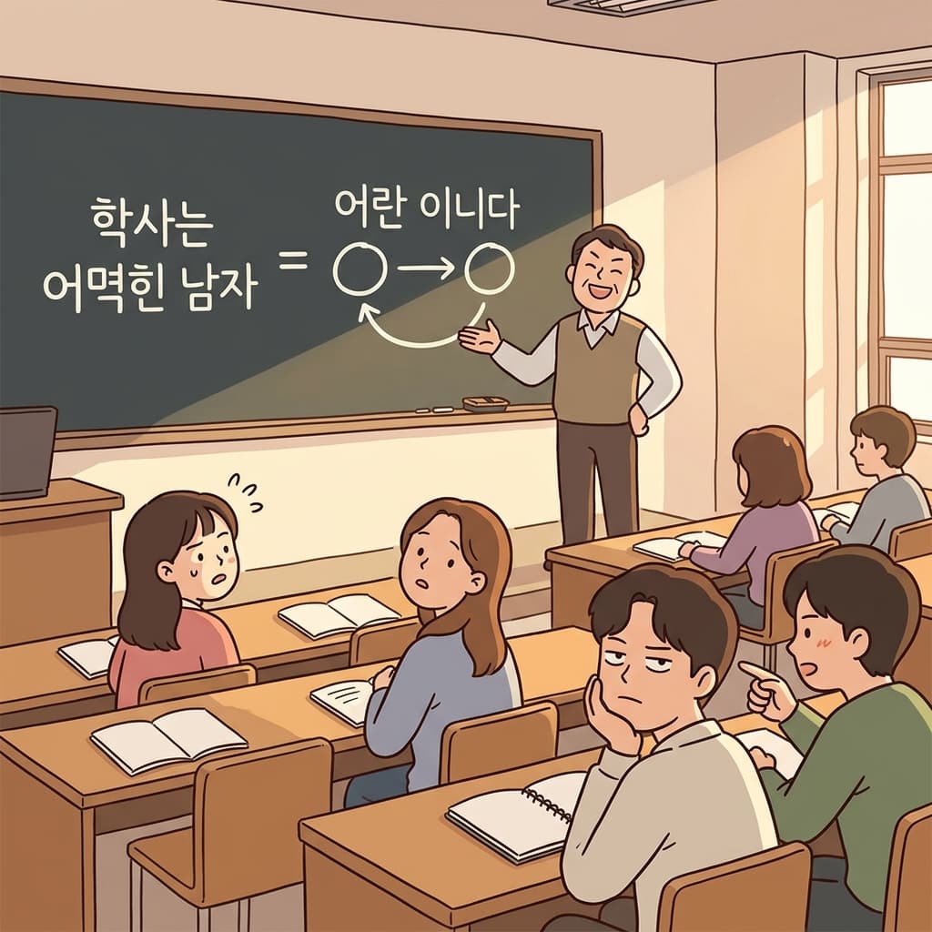 그의 말은 완전 동어반복이었다, 똑같은 걸 두 번 말한 셈.