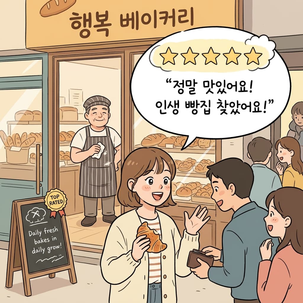 그녀의 진심 어린 후기가 사람들을 그 빵집으로 이끌었다.