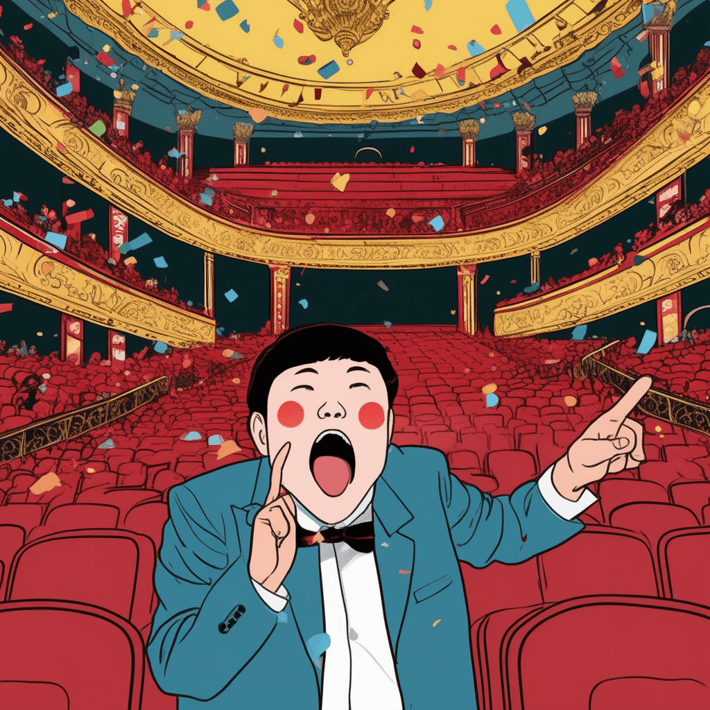 극장에서 씨! 조용히 하고, 어? 놀라고, 터! 박수 터뜨리기!