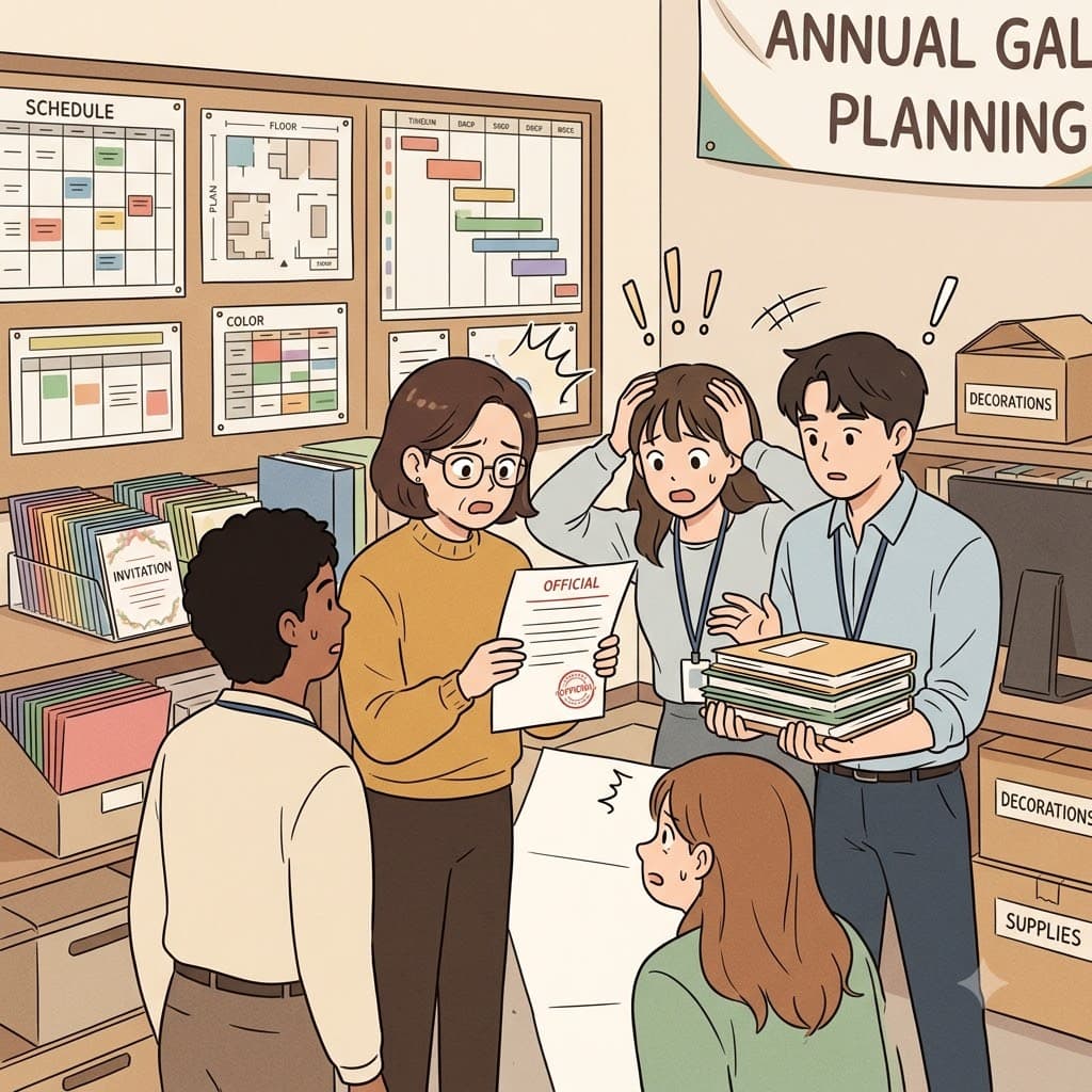팀은 행사를 완벽하게 계획했지만, 막판의 규정 변경이 계획에 큰 차질을 일으켰다.