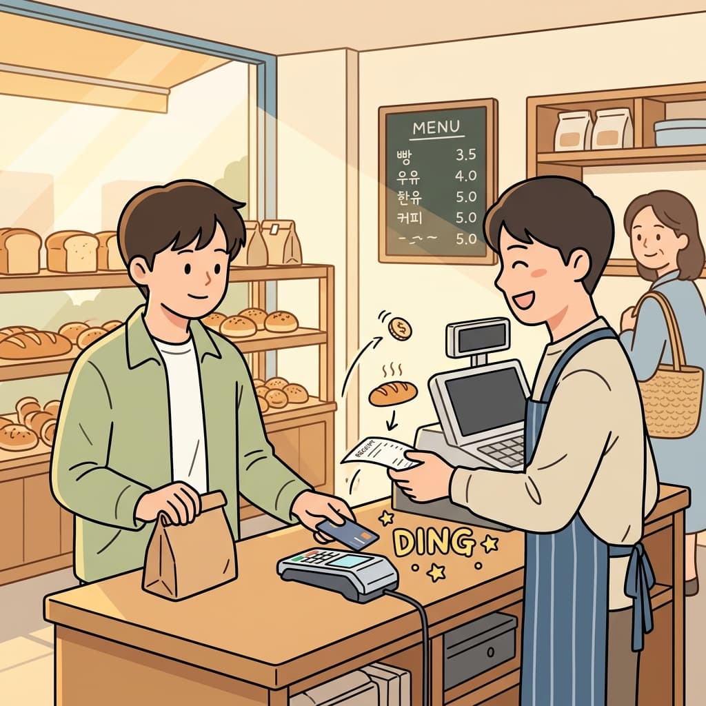 손님이 카드를 대자 계산대에서 거래가 끝났다.