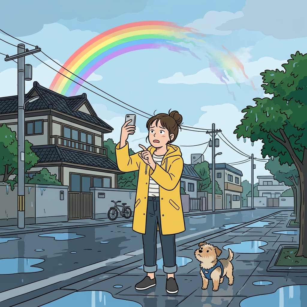 무지개는 잠깐 떴다가 금방 사라졌다.