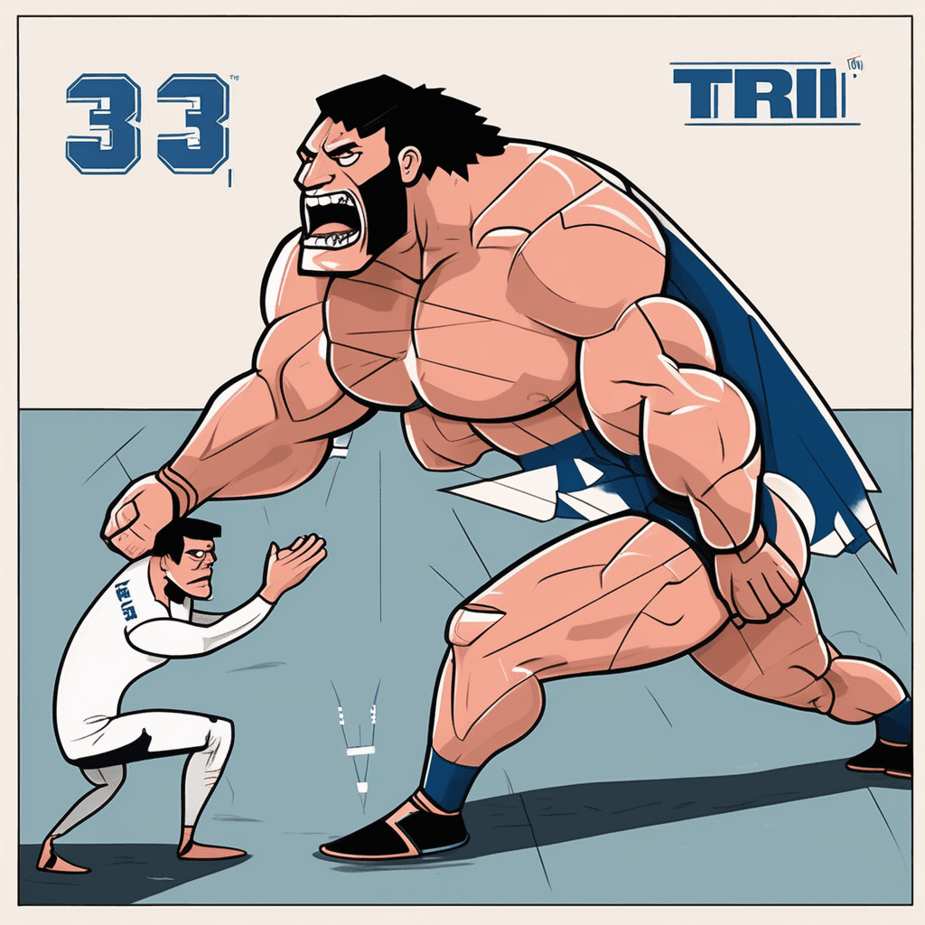 트라이 선수가 세 개의 앵글 자들과 씨름 중! 삼각형 완성!