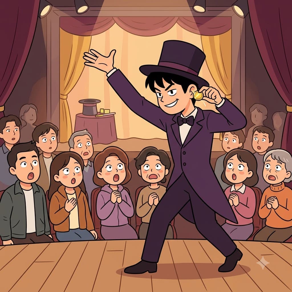 마술사는 교묘한 속임수(trickery)로 관객들에게 동전이 정말 사라졌다고 믿게 만들었다.