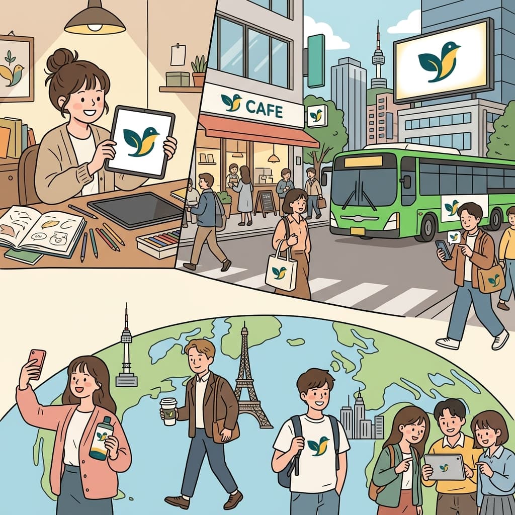 그 로고는 계속해서(continuously) 퍼져 어디에서나(ubiquitously) 보이게 되었고, 마침내 전 세계적으로(universally) 인정받았다.