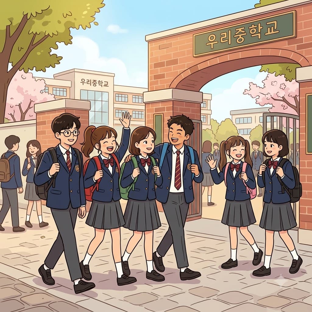 학생들은 같은 재킷과 셔츠, 넥타이로 된 교복(uniform)을 입고 학교에 왔다.