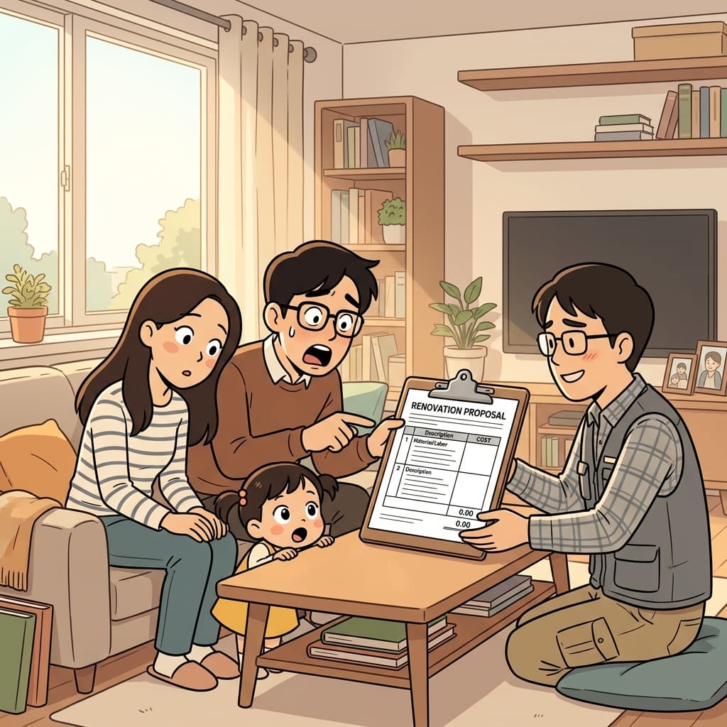 견적서에 가격이 안 적혀 있어서 가족들이 당황했다.