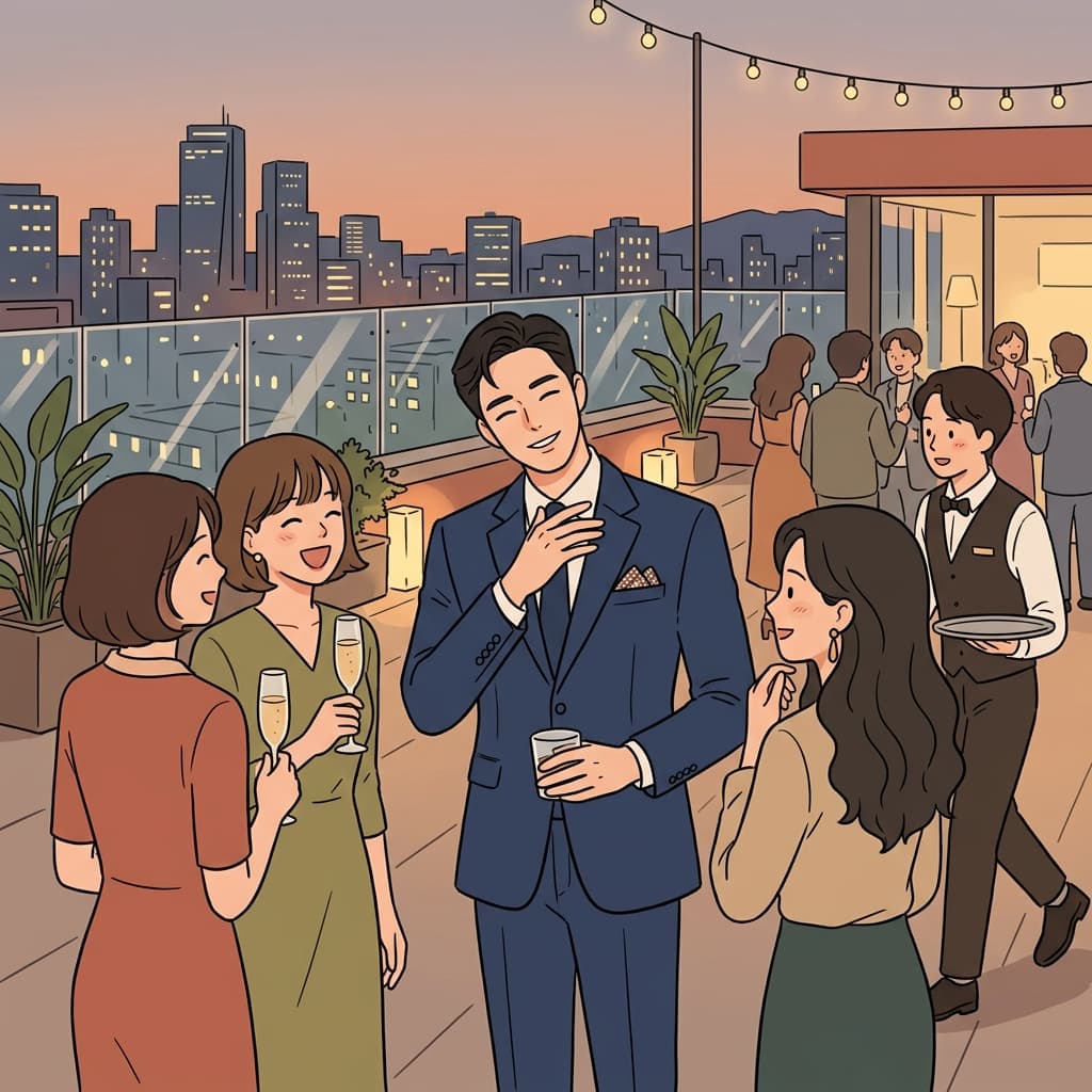 그는 세련된 매너로 파티의 모든 사람을 사로잡았다.