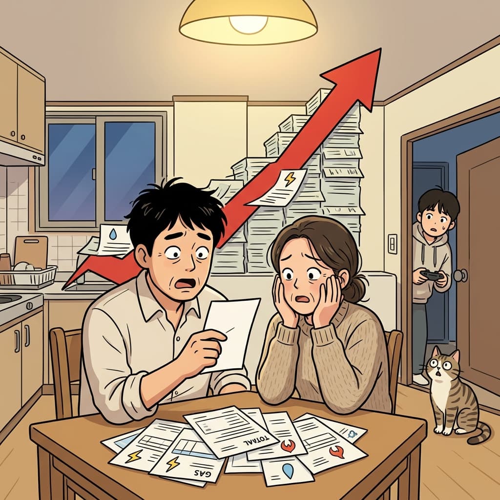 이번 달 공공요금 고지서를 보고 온 가족이 한숨을 쉰다.