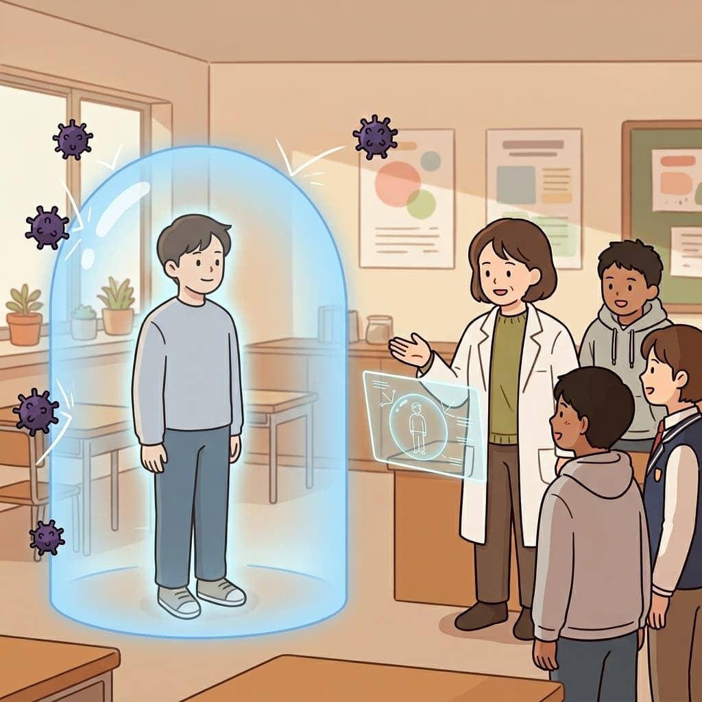 아이들은 바이러스가 취약한 표적을 찾기 전에 예방접종을 받았다.