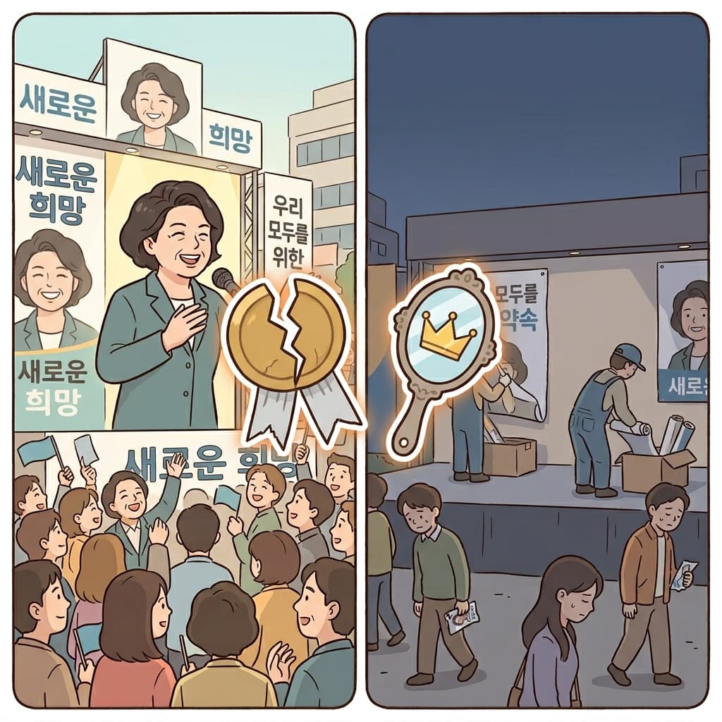 그 정치인의 헛된 약속들은 선거가 끝나자 사라져버렸다.