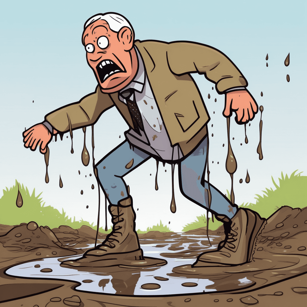 비 온 뒤 시드러운 진흙에 발이 쏙! 끈적끈적 빠져나올 수가 없어!
