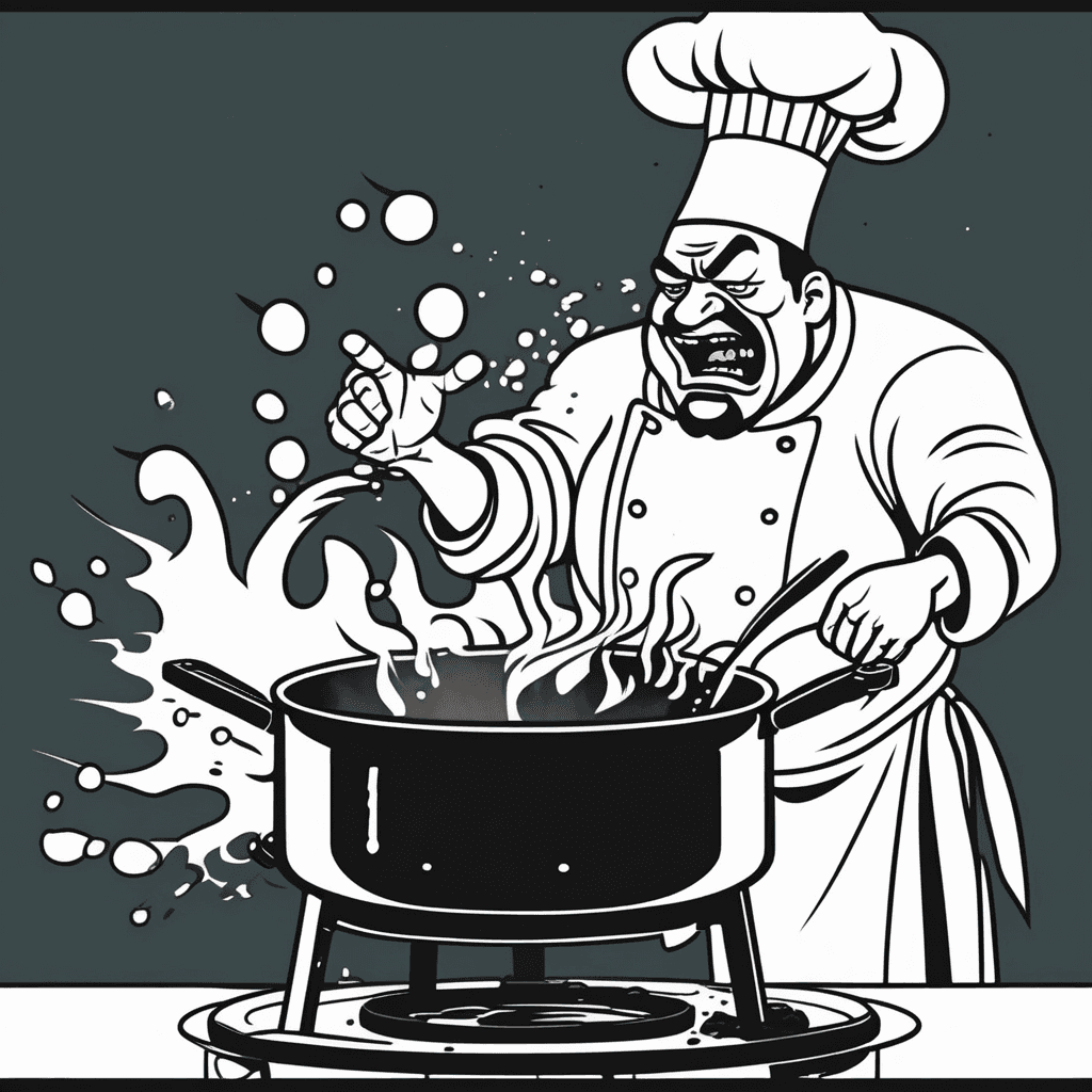 보시! 펄펄 끓는 냄비처럼 큰 소리로 외쳐대는 요리사!