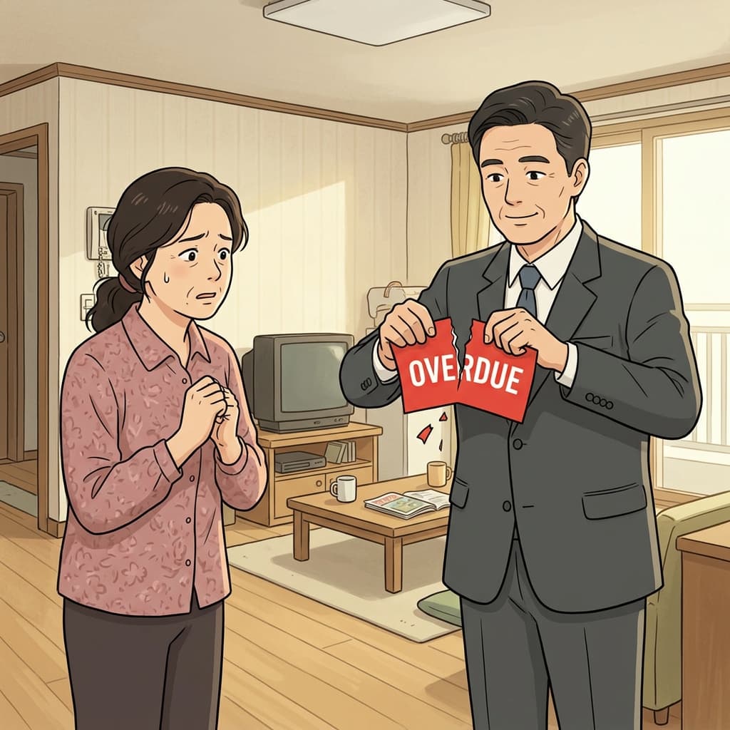 너그러운 집주인은 서류를 찢어버리며 연체료를 면제해 주었다(waive).