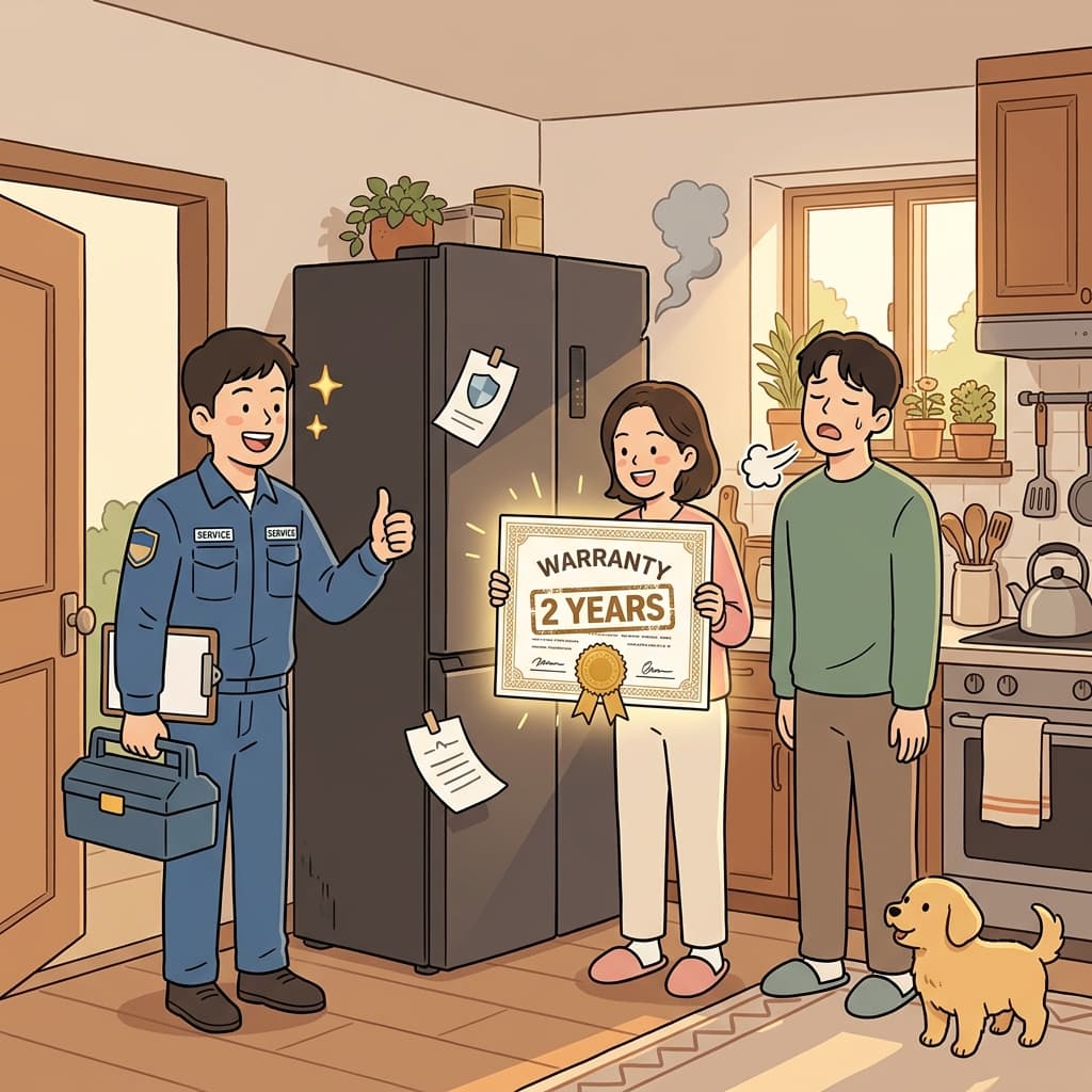 냉장고 무상 수리 보증서가 딱 2년 보장해 준다.
