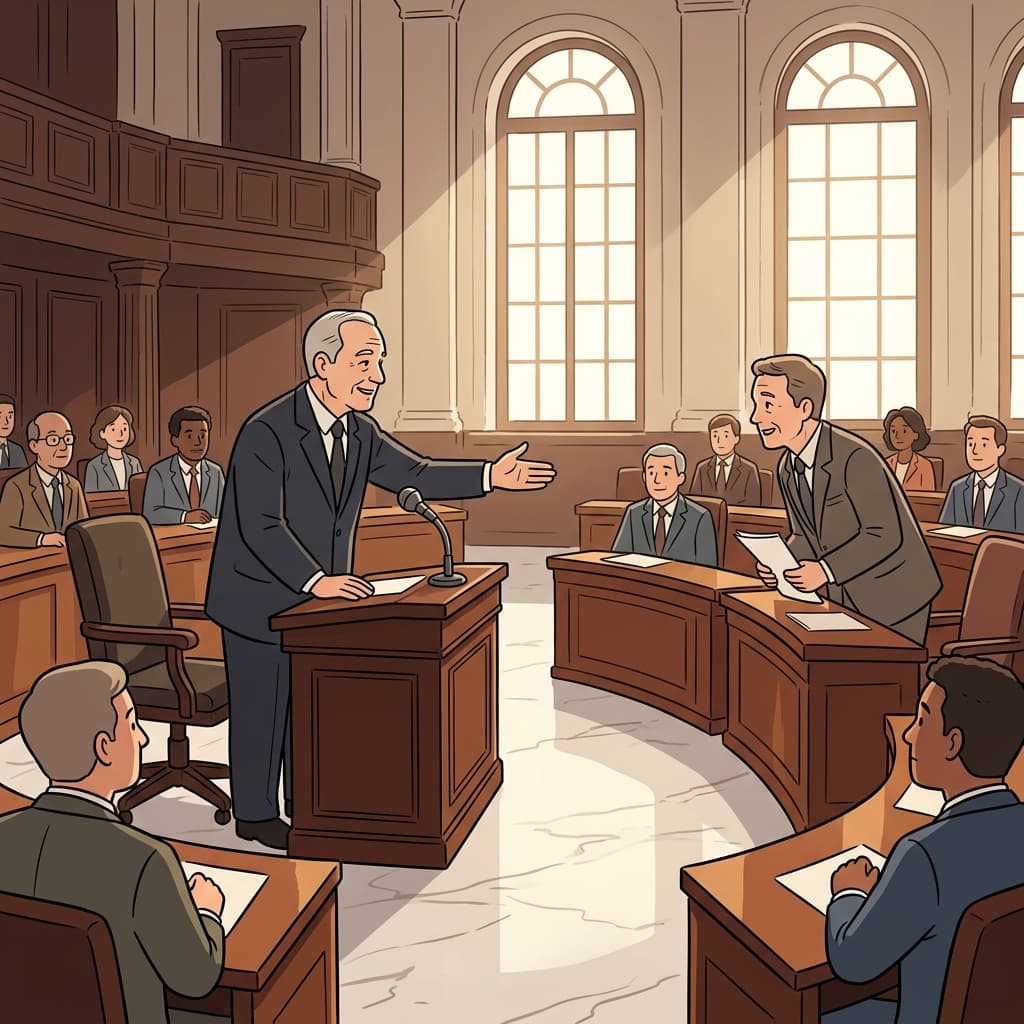 상원의원이 발언권을 넘기자 동료가 자리에서 일어섰다.